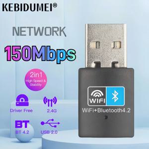 노트북 PC 데스크탑용 와이파이 블루투스 호환 무선 어댑터, USB 어댑터, 2.4G V4.2 동글 네트워크 카드, RTL8723, 150Mbps