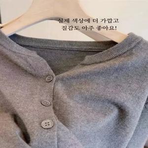 부드러운 피부 친화적인 모직 니트 가디건 짧은 루즈한 v 넥 한국 스타일 아우터 스웨터 자켓 로우 라운드 넥 긴 소매
