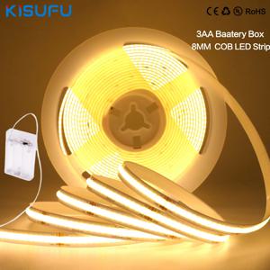 5V COB LED 스트립 AA 배터리 전원 PCB 8mm 320LED/m 백색 적색 녹색 청색 분홍색 RA90 유연 접착 테이프 실내 백라이트
