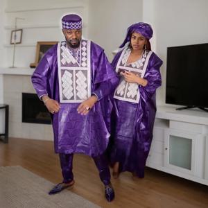 남자를위한 새로운 아프리카 옷 Dashiki 전통 복장 가운 자수 보라색 탑 바지 정장 Bazin 이슬람 웨딩 파티 의류