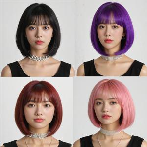 여성용 앞머리가 있는 내열성 짧은 밥 가발 할로윈 생일 의상 파티 또는 일상 사용에 적합
