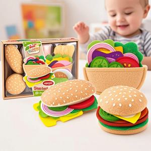 28pcs 펠트 천 음식 장난감 시뮬레이션 펠트 음식 햄버거 천 핫도그 세트 DIY 척 놀이 어린이 주방 역할 놀이 장난감 선물