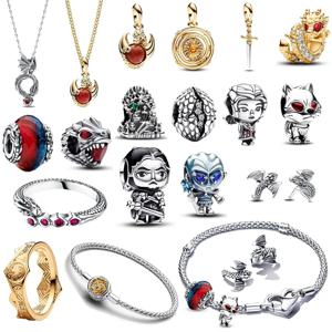 Miniso Charms 실버 925 오리지널 맞춤 팔찌 드래곤 늑대 의자 계란 칼 비즈 여성을위한 매력 보석 액세서리 선물 만들기