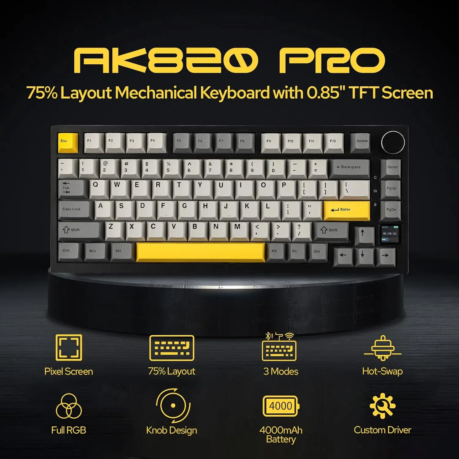 Ajazz AK820/AK820Pro 게임용 기계식 키보드 Bluetooth 5.1/무선/유선 c 열 교환 밀봉 버튼이 있는 맞춤형 키보드