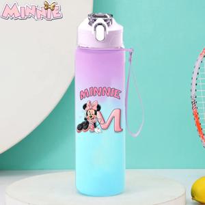 1000ML 미니 미키 마우스 귀여운 물병 만화 애니메이션 편지 A-Z 인쇄 그라디언트 색상 스포츠 병 생일 파티 선물