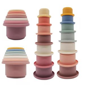 아기 실리콘 스태킹 컵 몬테소리 빌딩 블록 Bpa 무료 모래 시계 장난감 소년 소녀를위한 조기 교육 스택 타워 선물