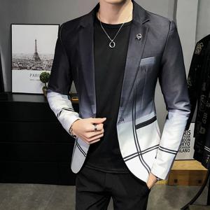 블레이저 남성 부티크 패션 격자 무늬 남성 슬림 캐주얼 정장 재킷 남성 공 사회 블레이저 정장 코트 호스트 의류