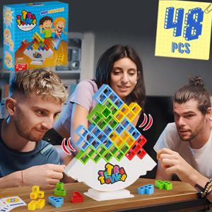 48PCS Tetra Tower 재미있는 균형 스태킹 빌딩 블록 어린이를위한 보드 게임 성인 친구 팀 기숙사 가족 게임 밤 및 파티