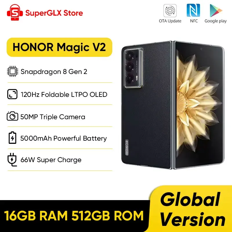 글로벌 버전 Honor Magic V2 5G 접이식 LTPO OLED 120Hz 디스플레이 7.92