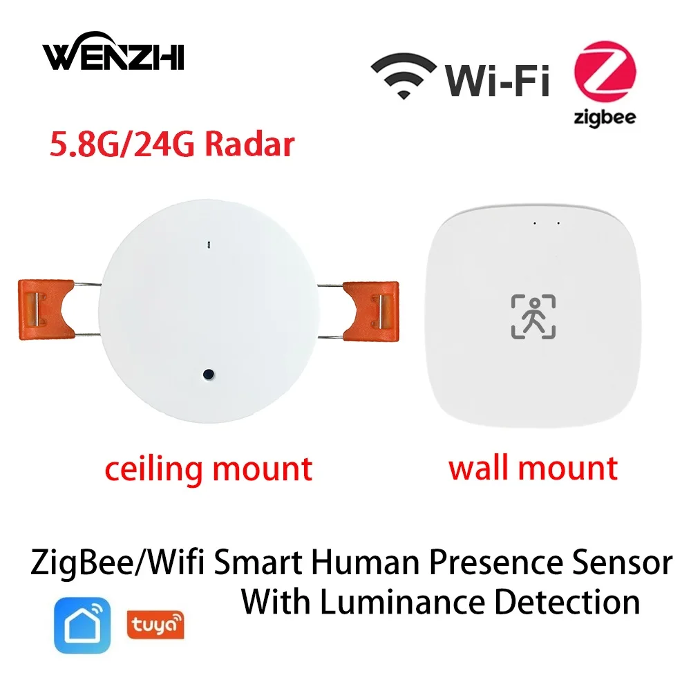 ZigBee Wifi MmWave 휘도/거리 감지 기능이 있는 인간 존재 모션 센서 5/110/220V Tuya 스마트 라이프 홈 오토메이션