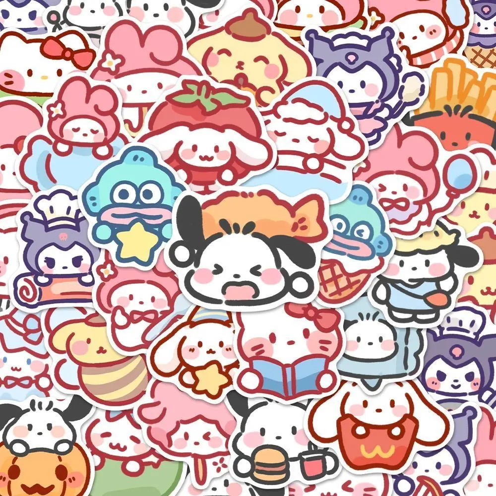 귀여운 만화 Sanrio 스티커 100pcs 내 멜로디 Kuromi 핸드백 장식 스티커 Cinnamoroll 어린이 선물 스티커 가방