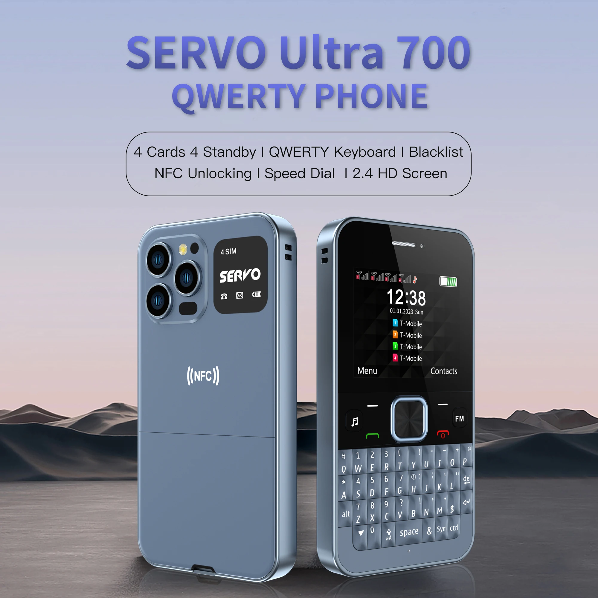 SERVO Ultra700 4SIM 카드 Qwerty 휴대 전화 NFC 액세스 제어 단축키 블랙리스트 TYPE-C GSM 셀룰러 전체 키보드 핸드폰