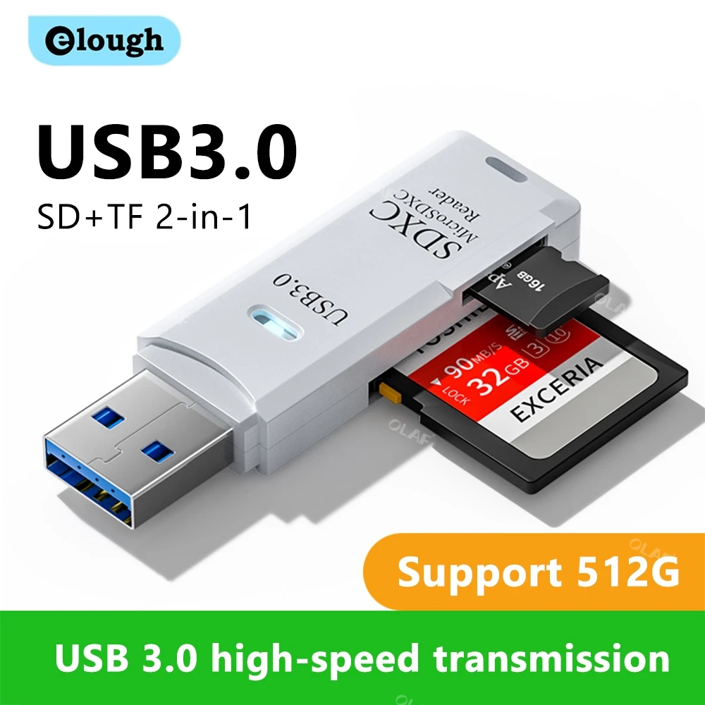Elough 2 IN 1 카드 리더기 USB 3.0 SD TF 카드 메모리 리더기 고속 스마트 카드 리더기 어댑터 플래시 드라이브 노트북 액세서리