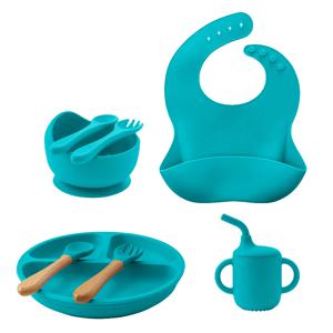 Mamaplan 8PCS 실리콘 아기 먹이 세트 흡입 플레이트 그릇 방수 턱받이시피 컵 실리콘 스푼 포크 어린이 식기
