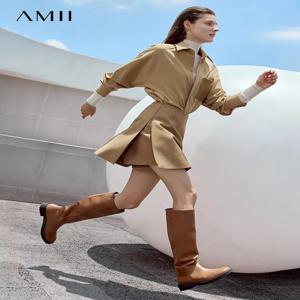 AMII 미니멀리스트 캐주얼 반바지 스커트 여성 하이 웨스트 2025 가을 패션 오피스 레이디 통근자 a 라인 미니 스커트 12343035