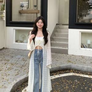 여성용 레이스 오버사이즈 가디건, Y2k E-Girl 브이넥 업, 올 매치 셔츠, 중간 길이 긴팔 상의, 2025 여름 신상