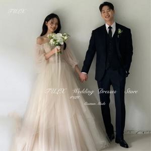 TULX 우아한 연인 퍼프 슬리브 웨딩 원피스, 한국 사진 촬영, A 라인 Tulle 신부 가운, 긴 코르셋, 맞춤 제작 2025