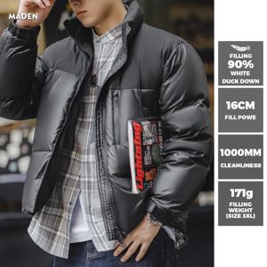Maden 블랙 스플라이스 다운 재킷 남성용, 90% 화이트 덕 다운, 스탠드업 칼라, 두껍고 방한, 겨울 따뜻한 코트
