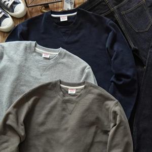 소스 Zhan Mans 스웨트 헤비급 클래식 크루 넥 스웨트 남성용 코튼 캐주얼 풀오버 겨울 루즈 피트 430g