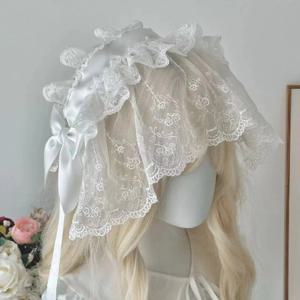 수제 고딕 로리타 머리띠 블랙/화이트 베일 액세서리 빈티지 우아한 활 로리타 데일리 패션 배열 여성 모자를 쓰고 있죠