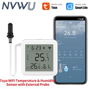 스마트 홈 습도계 용 외부 프로브가있는 Tuya WiFi 온도 습도 센서 식물 수족관 와이너리 용 APP 모니터링