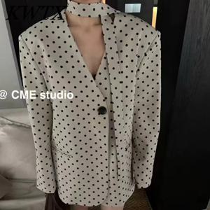 KWTX 디자인 센스 폴카 도트 싱글 브레스티드 롱 슬리브 행잉 넥 리본 캐주얼 수트 여성 2025 봄 신상