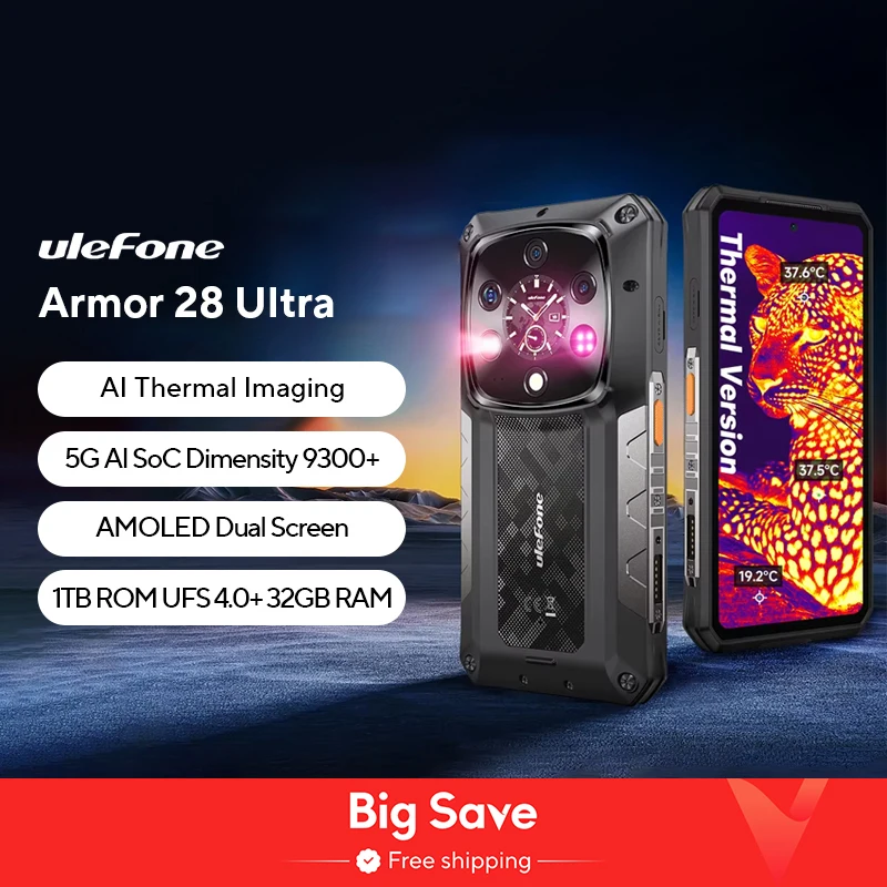 【세계 최초 공개】Ulefone Armor 28 Ultra 5G AI 열화상 견고한 휴대전화 1TB ROM 32GB RAM 안드로이드 스마트폰 AMOLED 6.67