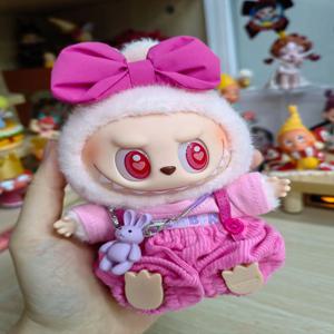 원래 17cm labubu 옷 복장 봉제 인형 옷 마카롱 귀여운 의류 DIY 아이 선물 의류 헤어 액세서리 v1v2 옷