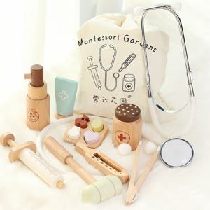 집 시뮬레이션을 하는 어린이, 의사, 간호사, 청진기, 의료 키트, 주사기, 장난감 세트, 나무 소년 소녀