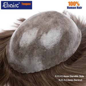 남성용 부분 가발 0.12-0.14mm 주입식 스킨 투피 남성 가발 남성용 모발 가발 100% 인모 남성용 가발