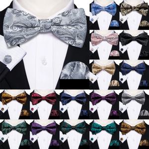 Barry.Wang 실크 남성 나비 넥타이 화이트 그린 핑크 퍼플 자카드 페이즐리 꽃 Pre-Tied Bowtie Hanky ​​Cuffs Set Wedding Business