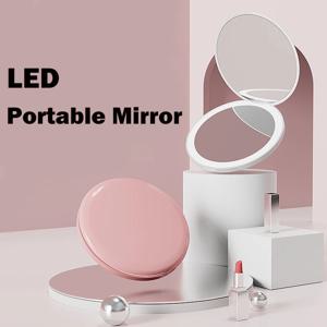 LED 조명 여행 메이크업 거울 접이식 10x 돋보기 핸드백 지갑 포켓에 대 한 충전식 소형 화장품 거울