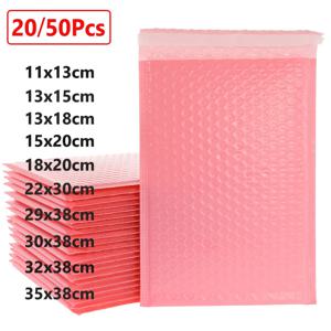 20/50Pcs 핑크 폴리 버블 메일러 패딩 봉투 대량 버블 줄 지어 랩 Polymailer 가방 배송 포장 메일러 셀프 인감