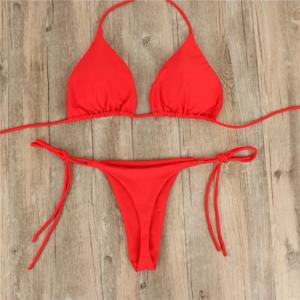 Womens Ultra Thin Thong Elastic Thong 원활한 비키니 세트 사이드 타이 섹시한 솔리드 컬러 수영복 붕대 스타일 브라질 수영복
