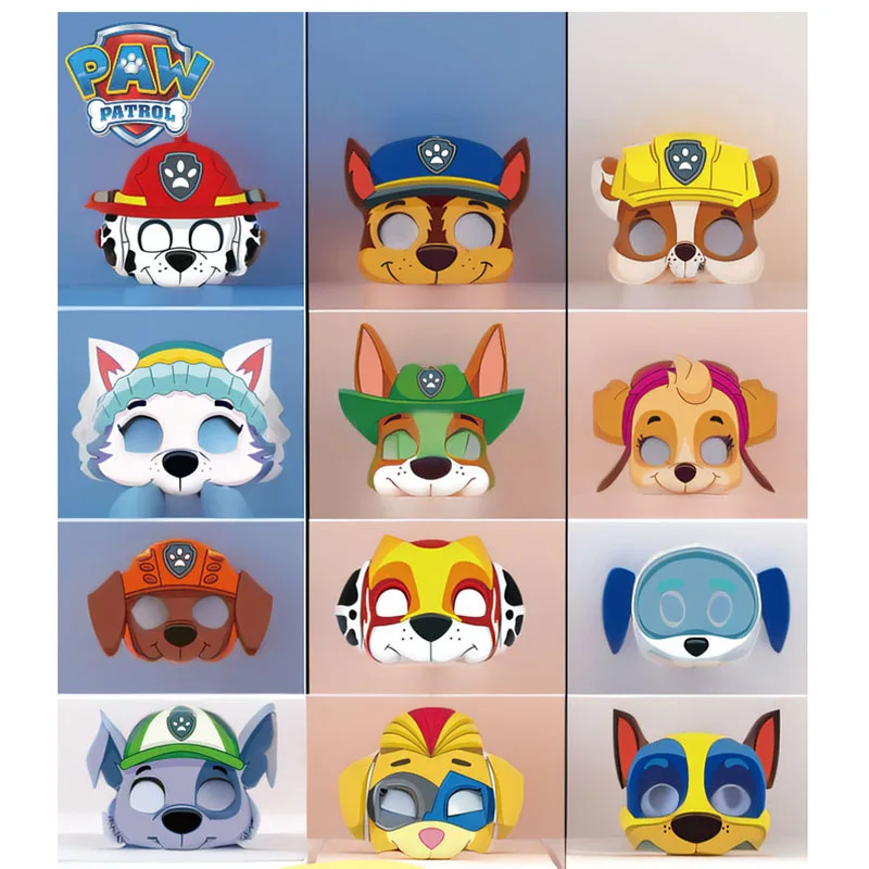 12Pcs 발 순찰 생일 파티 마스크 장난감 강아지 순찰 어린이 의상 마스크 Patrulla Canina 그림 마스크 키즈 코스프레 파티