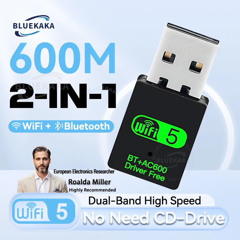 USB WiFi 블루투스 어댑터 600Mbps 듀얼 밴드 2.4Ghz 5Ghz 미니 무선 네트워크 외부 수신기 2 IN 1 PC 노트북 데스크탑 용