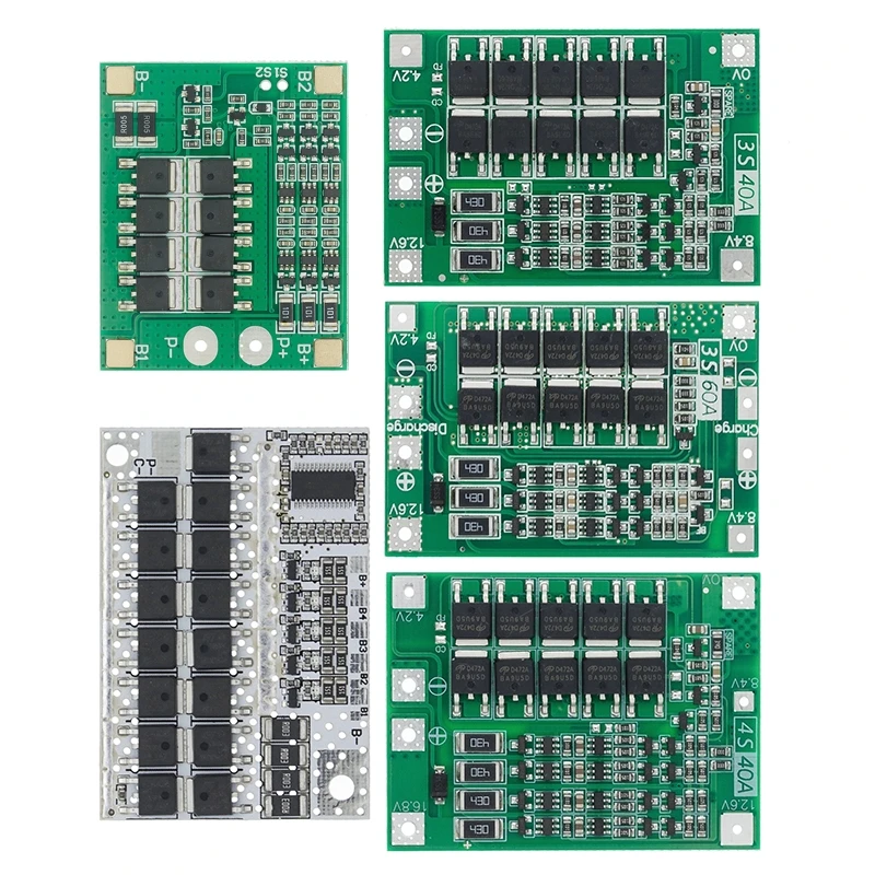 3S 4S 5S 리튬 이온 리튬 배터리 18650 충전기 BMS 25A 30A 40A 60A 100A 드릴 모터 용 밸런스 보호 보드