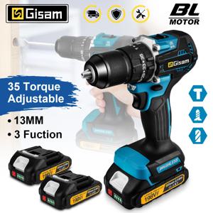 Gisam 13mm 35+3 토크 브러시리스 전기 임팩트 드릴 무선 드릴 전기 스크루드라이버 Makita 18V 배터리 핀용 전동 공구