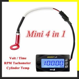 오토바이 실린더 헤드 온도 전압계 시간 RPM 타코미터 미니 4 in 1 LED 디지털 디스플레이 쿼드 미터