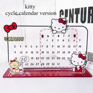 Sanrio 헬로 키티 달력 귀여운 아크릴 장식 키티 재활용 재사용 가능한 달력 Ins 노트 보드 데스크탑 필수 최고의 선물