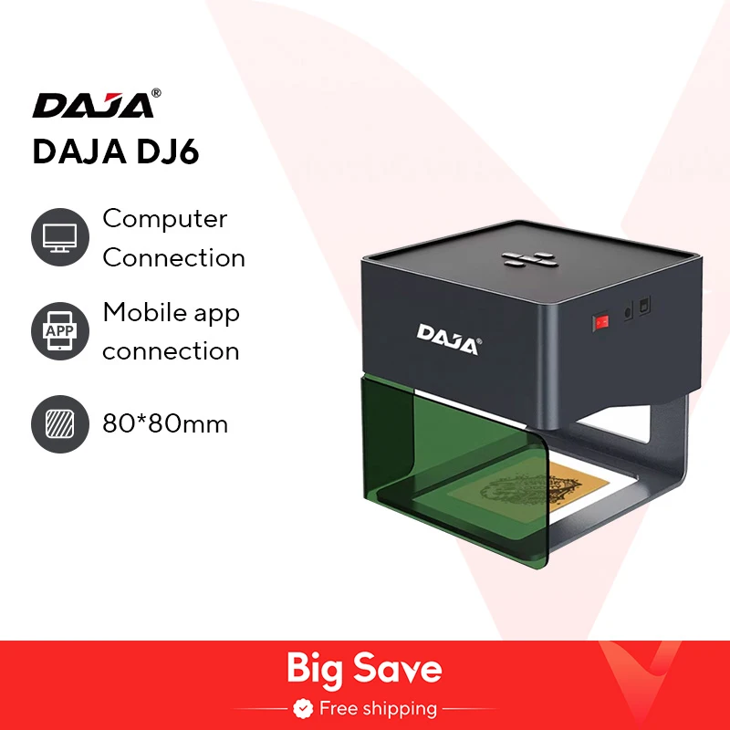 DAJA DJ6 미니 휴대용 레이저 조각기, DIY 블루투스 기계, 개 태그 종이 가죽 나무 플라스틱 로고 CNC 기계, 페인트