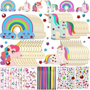 402Pcs 유니콘 나무 공예 세트, 유니콘 공예 세트, 생일 공예, 나무 공예 만들기, DIY 공예