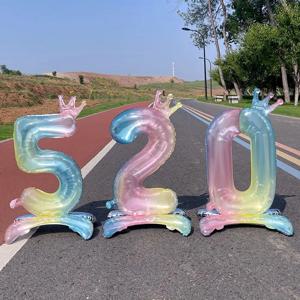 1pcs 32inch 서 무지개 디지털 풍선 그라디언트 다채로운 크라운 0-9 알루미늄 호일 풍선 생일 파티 베이비 샤워 장식