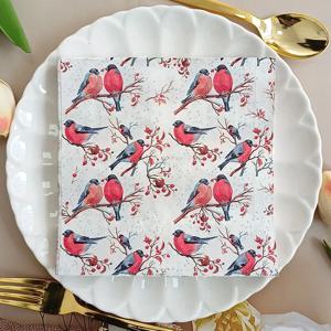 10/20pcs 33cm 2-Ply 다채로운 인쇄 냅킨 레드 까치 지점 일회용 와인 유리 꽃 종이 플레이스 매트 DIY Decoupage