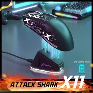 ATTACK SHARK X11 무선 게임용 마우스 충전 도크 PixArt PAW3311 게임용 센서, BT/2.4G 무선/유선