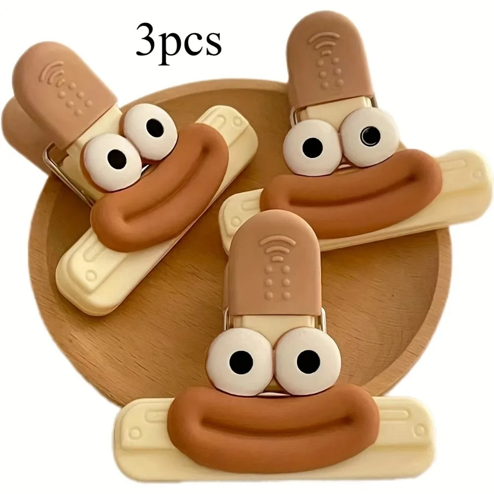 3pcs 크리 에이 티브 얼굴 가방 씰링 클립 음식 스낵 클립 주방 도구 장식 작은 클립 냉장고 플라스틱 식품 가방 보관