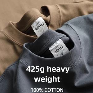 Heavy Wight 425 그램 남성 T 셔츠 코튼 하프 슬리브 Brathable High Qaulity 라운드 넥 기본 탑 남성 여름 T 셔츠