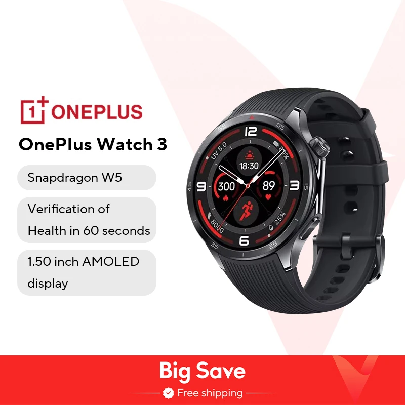 글로벌 버전 OnePlus Watch 3 스마트워치 1.50인치 LTPO AMOLED 디스플레이 스냅드래곤 W5 프로세서 듀얼 주파수 GPS 웨어 OS