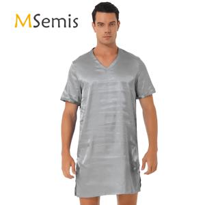 Mens Womens 새틴 잠옷 V 넥 반팔 잠옷 Nightclothes Homewear Sides Split Nightwear 수면 가운 목욕 가운