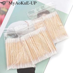 100/300 Pcs 일회용 더블 헤드 면봉 귀 청소 나무 스틱 속눈썹 연장 접착제 리무버 마이크로 브러시 메이크업 도구